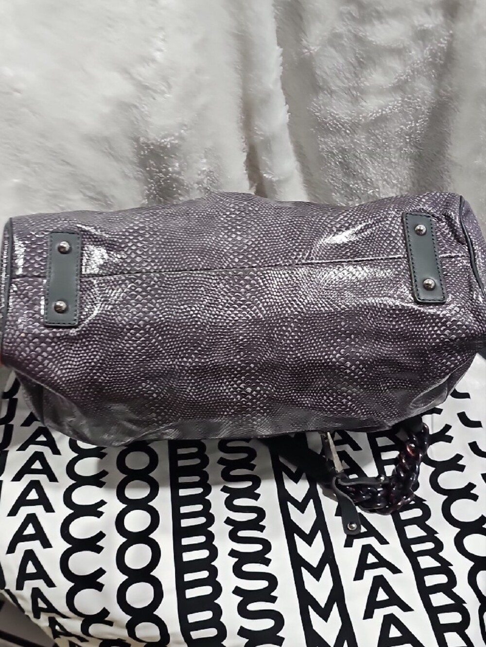 Marc Jacobs Metallic Pewter Textured Satchel with Chain Strap - Picture 5 of 15
